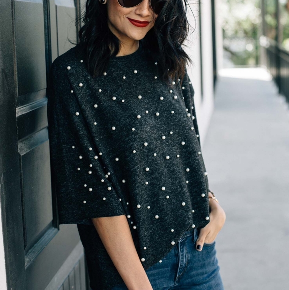 Zara Sweaters - Zara Grey Sweater with Pearls small new